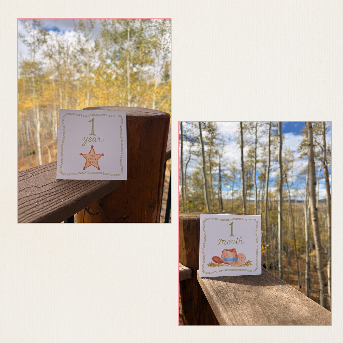 Hand Painted Western Theme Watercolor Baby Monthly Milestone Cards