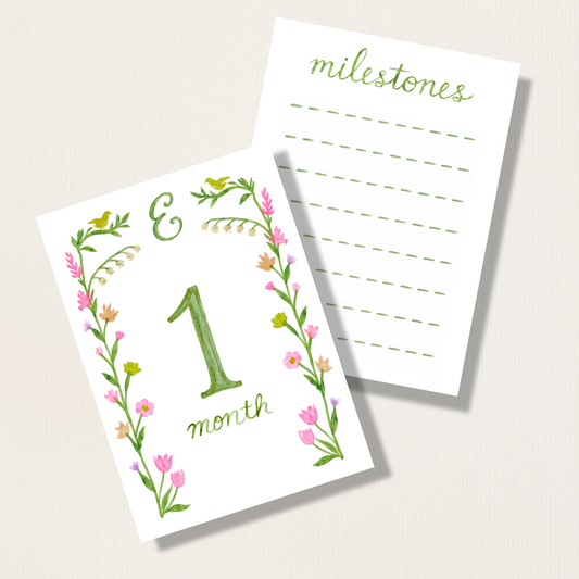 Hand Painted Whimsical Watercolor Baby Monthly Milestone Cards with Custom Initial