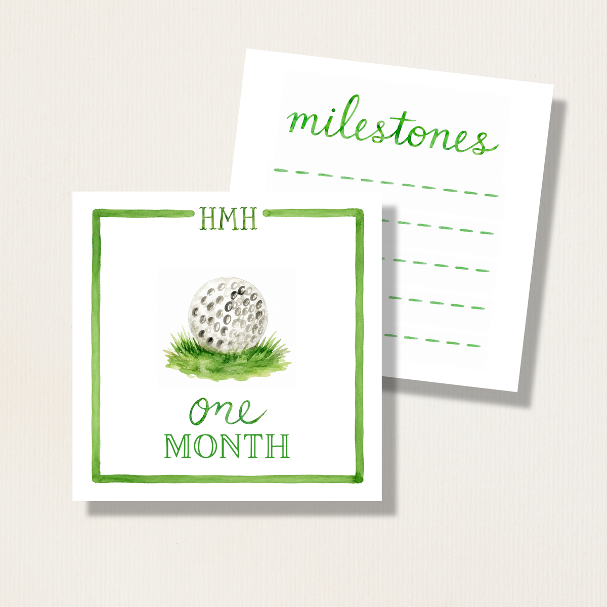 Hand Painted Watercolor Golf Themed Baby Monthly Milestone Cards
