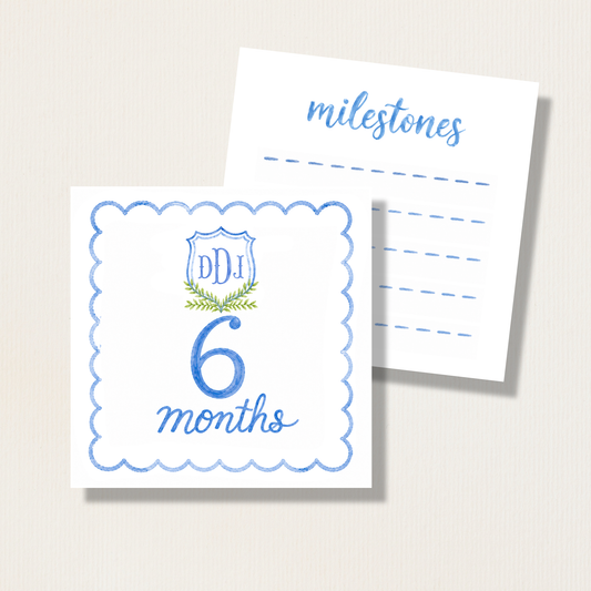 Hand Painted Watercolor Baby Monthly Milestone Cards with Custom Initial Crest