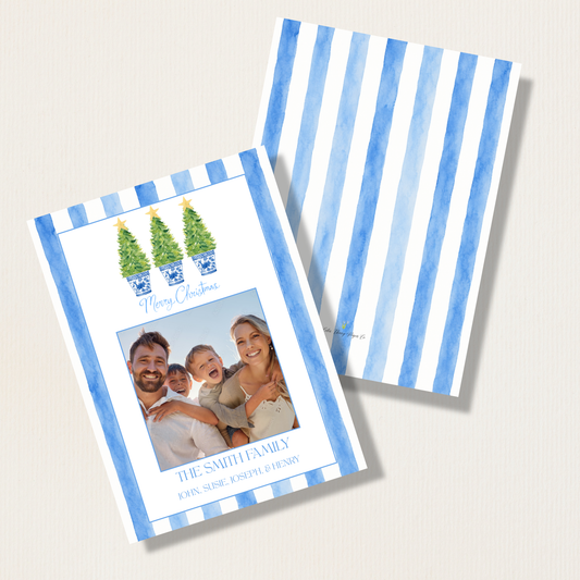 Watercolor Chinoiserie Christmas Tree Photo Card