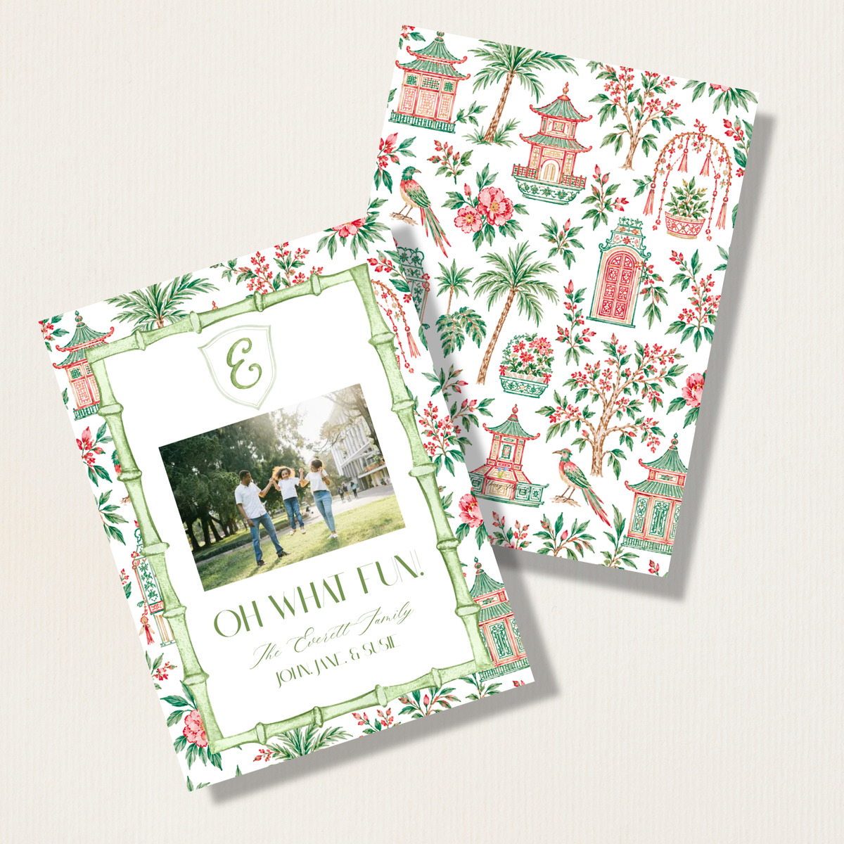 Chinoiserie and Bamboo Christmas Photo Card