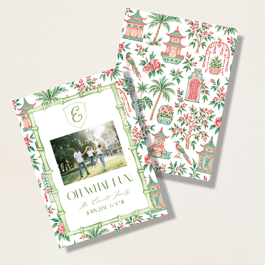 Chinoiserie and Bamboo Christmas Photo Card