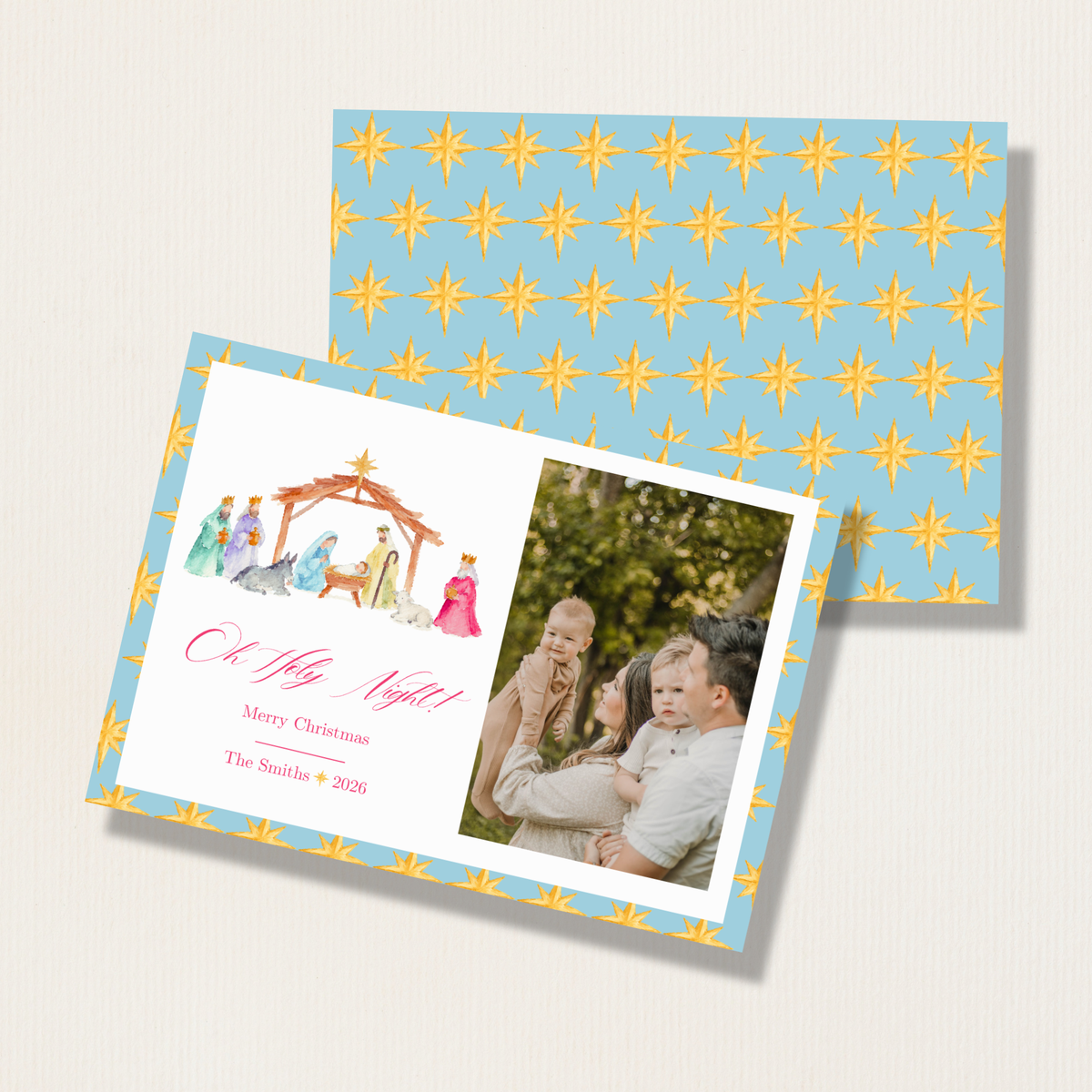 Whimsical Watercolor Nativity Scene Photo Card