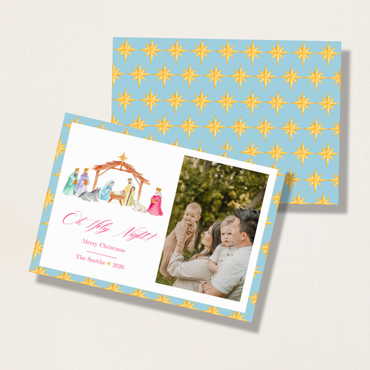 Whimsical Watercolor Nativity Scene Photo Card