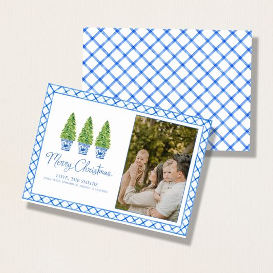 Watercolor Chinoiserie Christmas Tree Photo Card (Landscape)