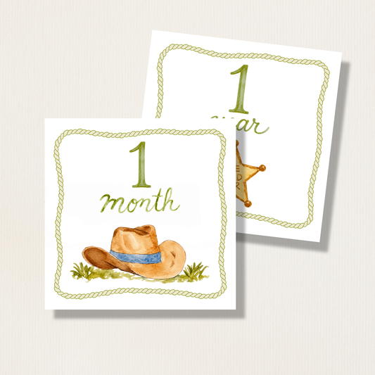 Hand Painted Western Theme Watercolor Baby Monthly Milestone Cards
