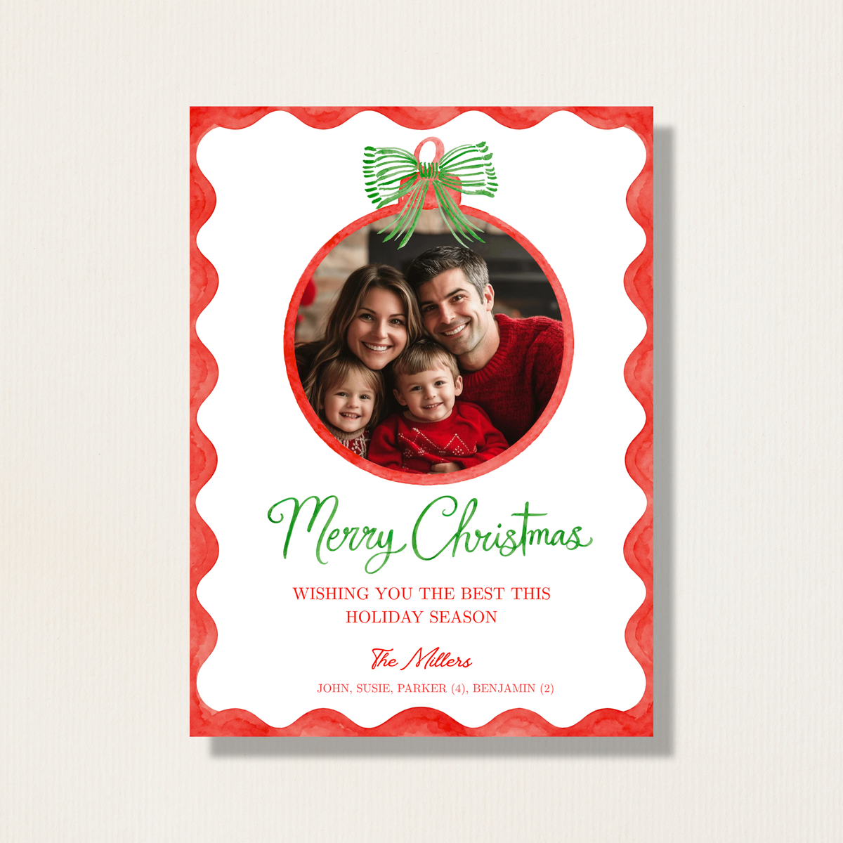 Watercolor Ribbon Holiday Photo Card