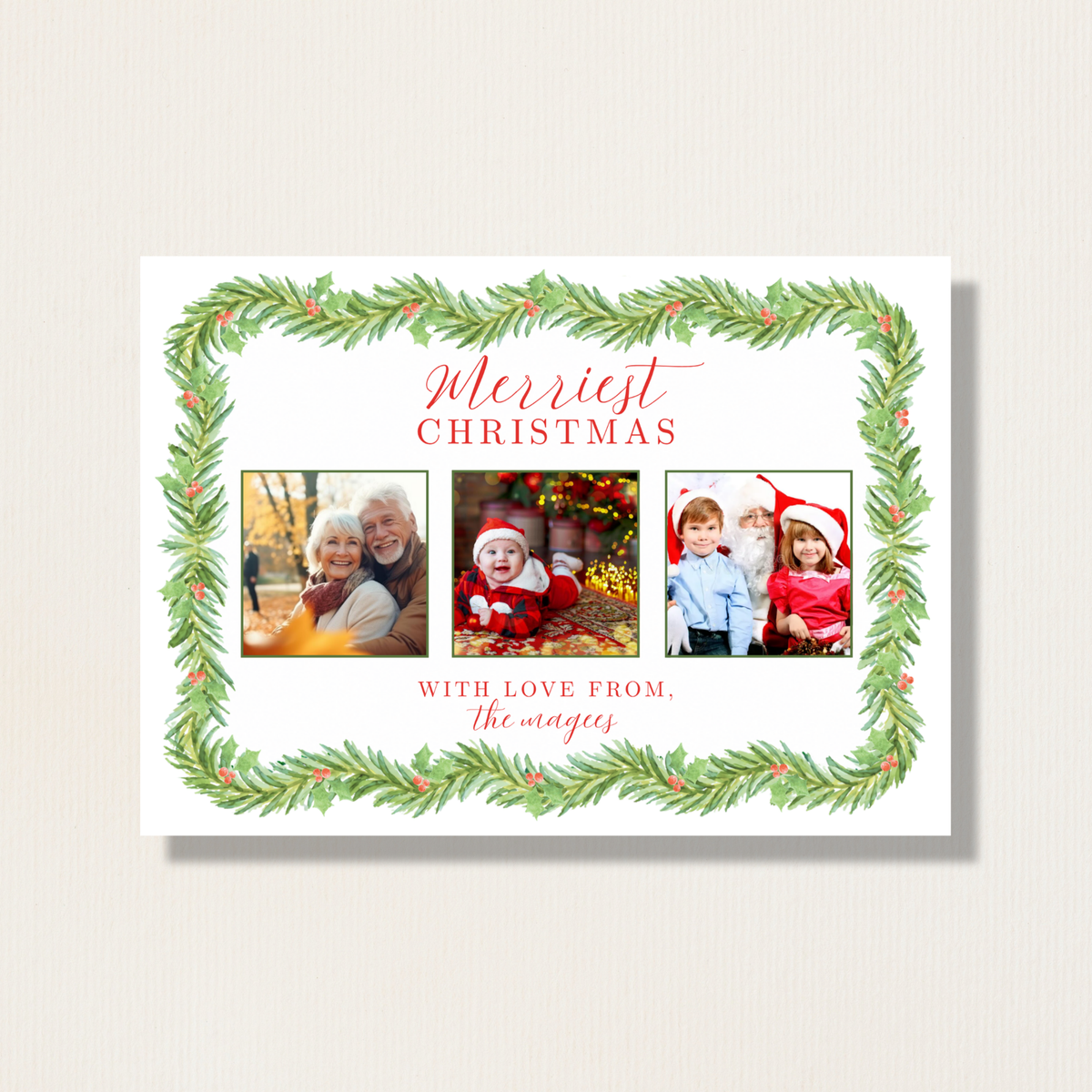 Watercolor Garland Holiday Photo Card