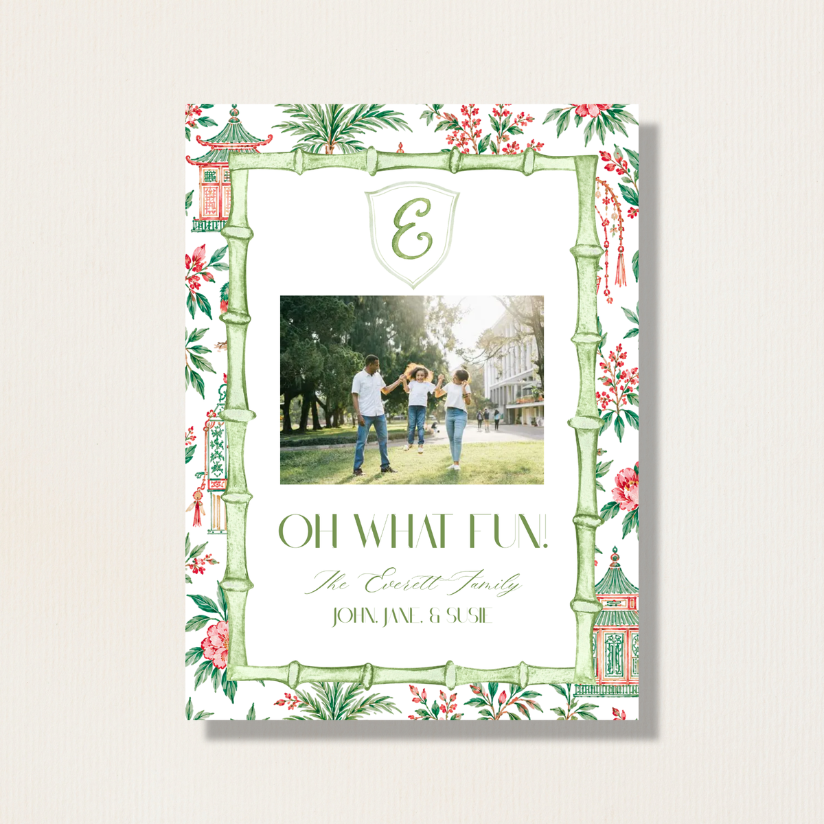 Chinoiserie and Bamboo Christmas Photo Card
