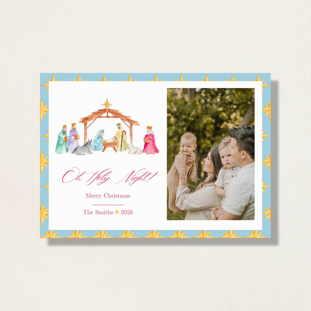Whimsical Watercolor Nativity Scene Photo Card
