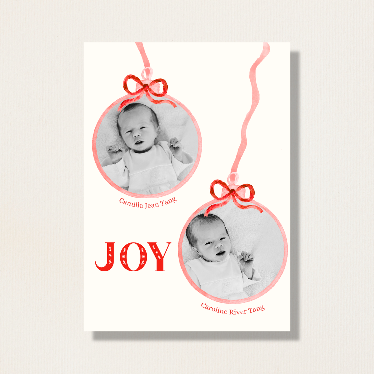 Watercolor Ornaments Twins Birth Announcement Holiday Photo Card