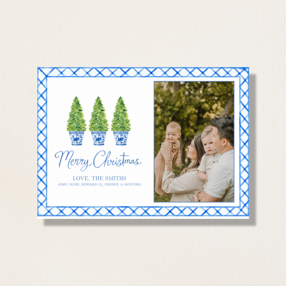 Watercolor Chinoiserie Christmas Tree Photo Card (Landscape)