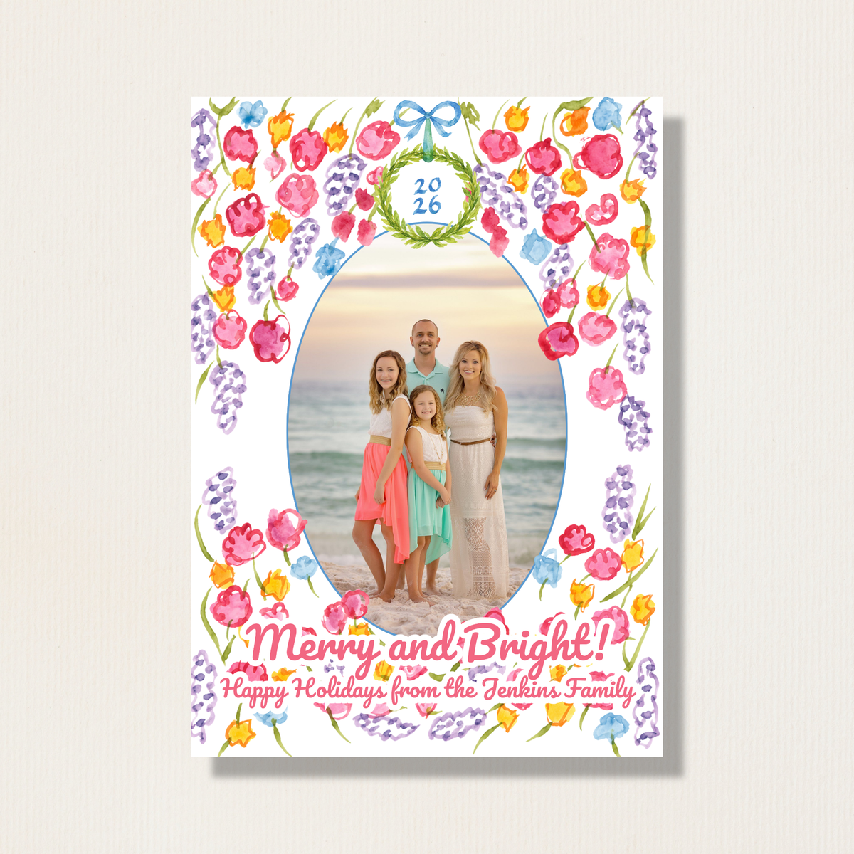 Bright & Colorful Floral Holiday Photo Card