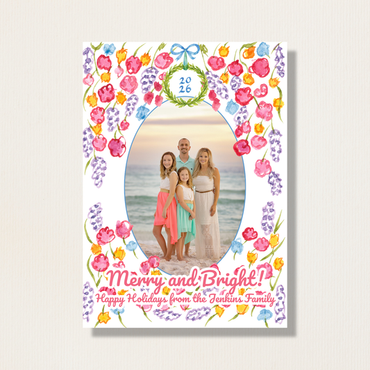 Bright & Colorful Floral Holiday Photo Card