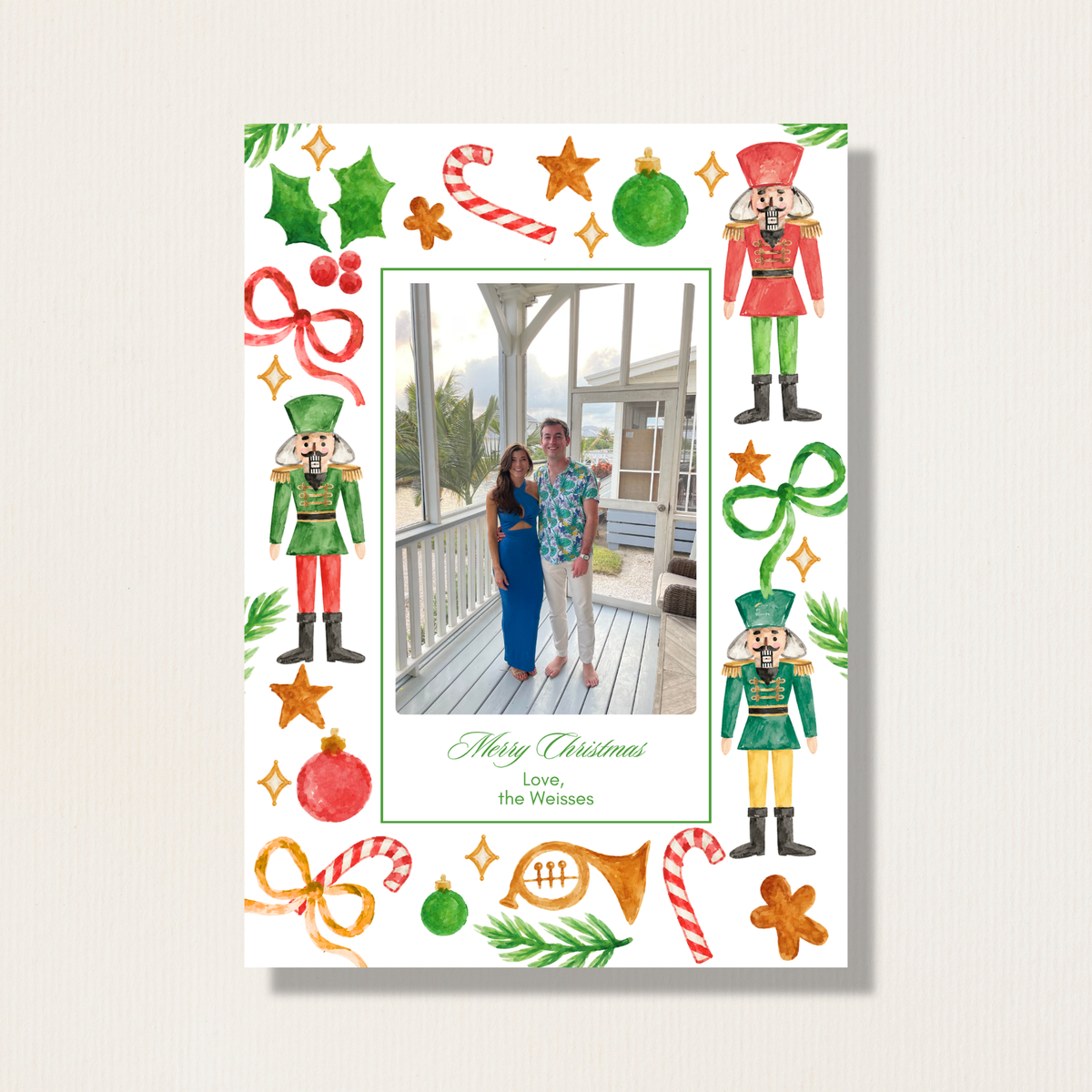 Whimsical Watercolor Nutcracker Christmas Photo Card