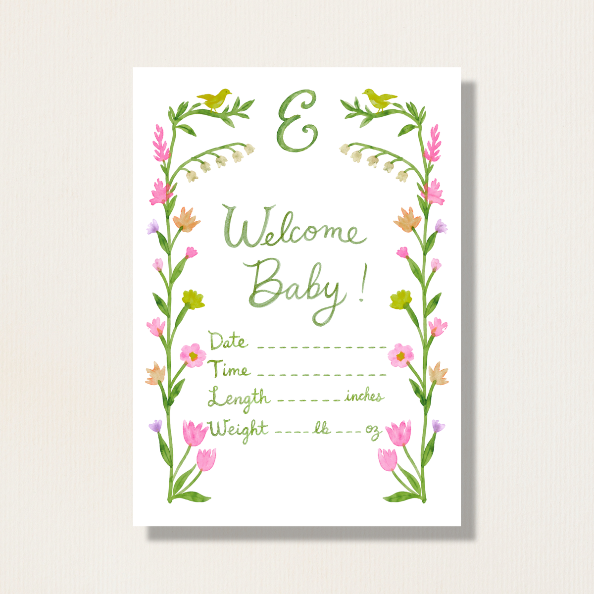 Hand Painted Whimsical Watercolor Baby Monthly Milestone Cards with Custom Initial