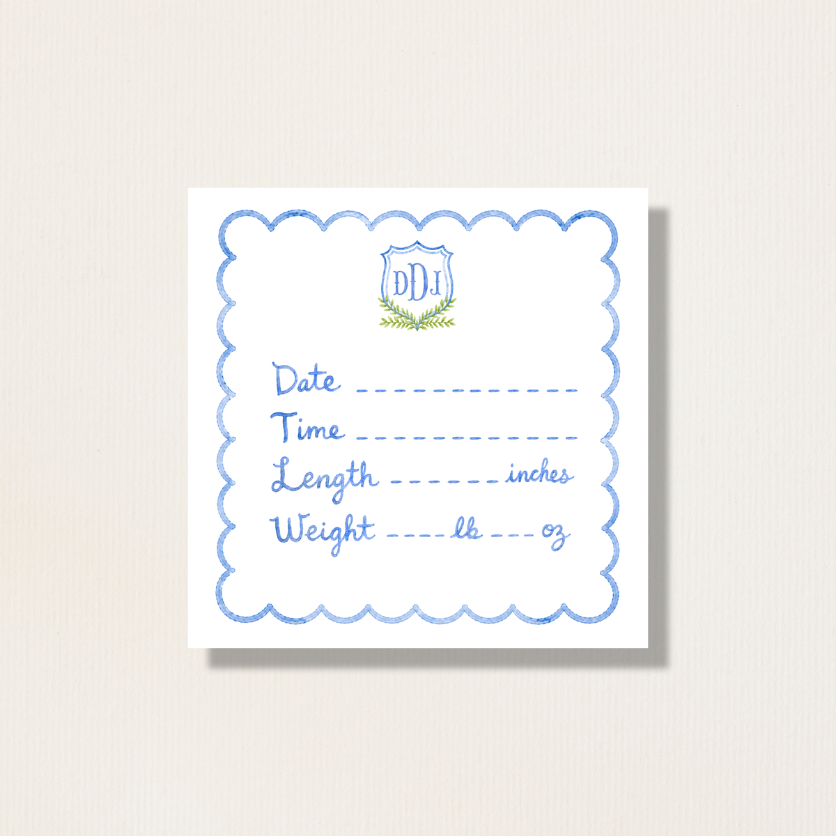 Hand Painted Watercolor Baby Monthly Milestone Cards with Custom Initial Crest