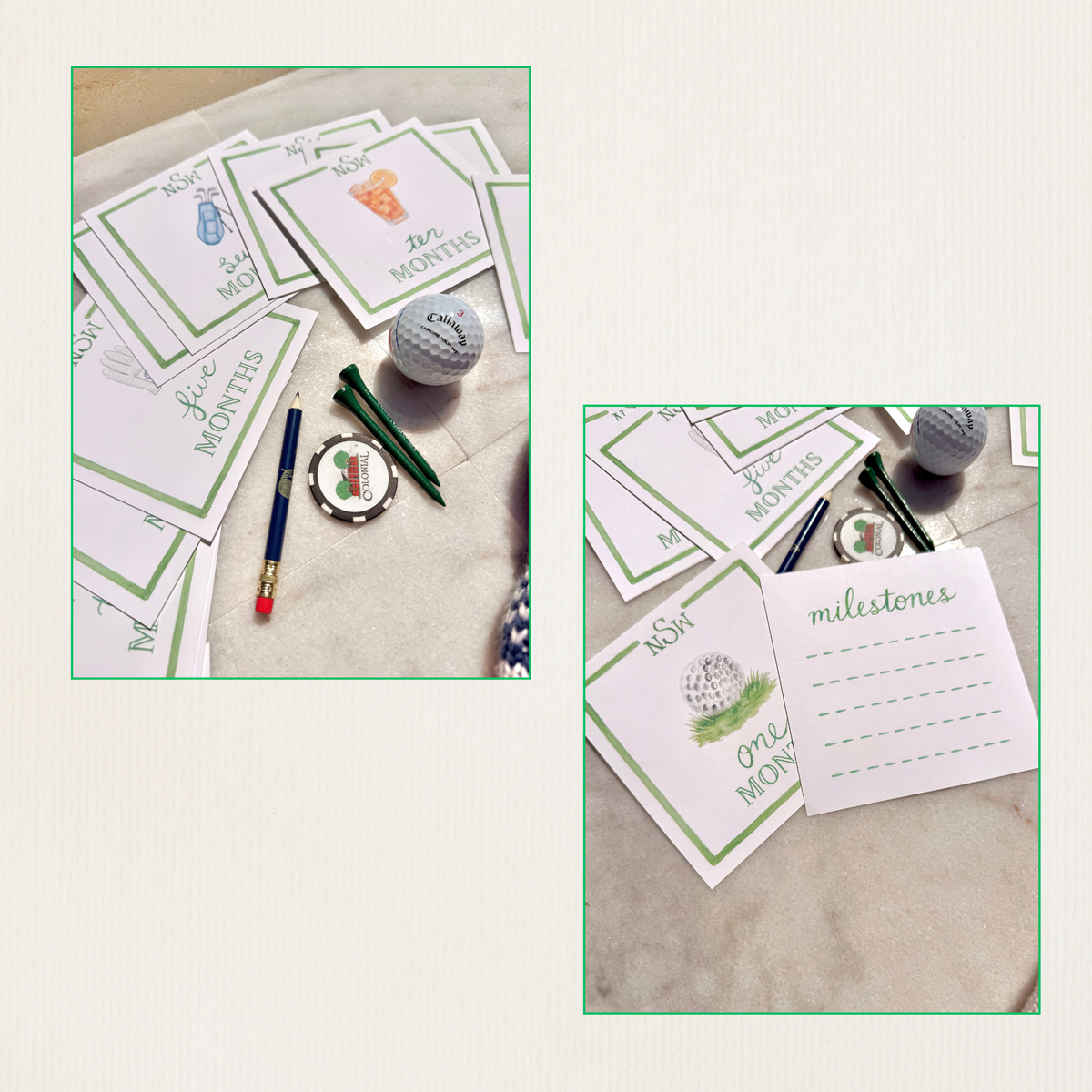 Hand Painted Watercolor Golf Themed Baby Monthly Milestone Cards